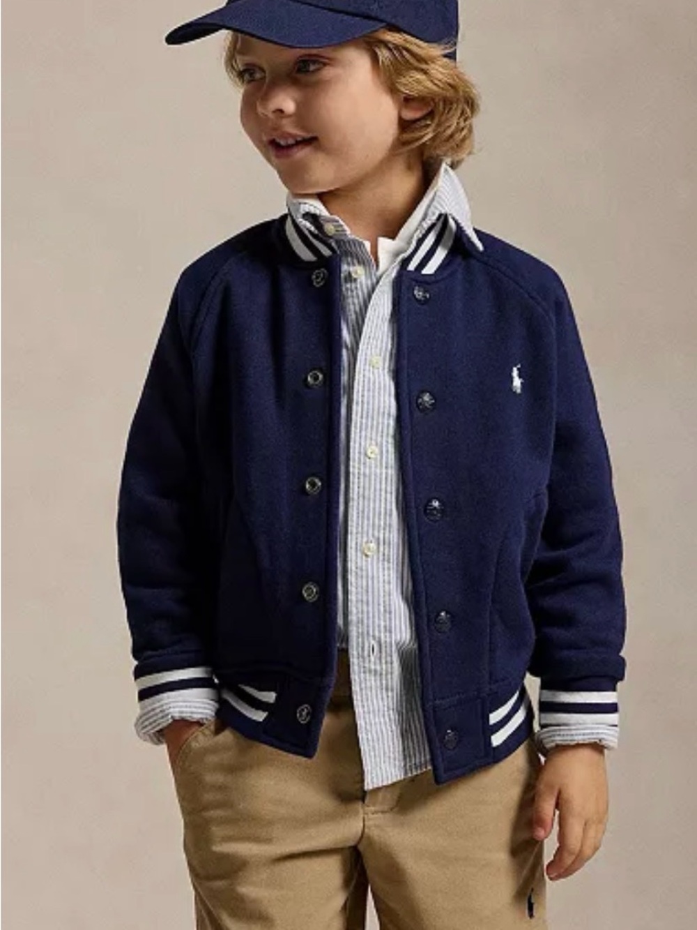 Polo Ralph Lauren Boys Fleece Baseball Jacket in Refined Navy